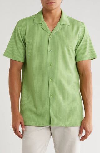 TRSH-214 Stripe Textured Short Sleeve Camp Shirt
