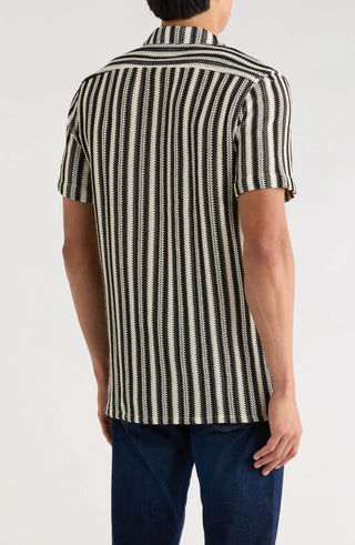 TRSH-212 Textured Stripe Knit Short Sleeve Button-Up Shirt