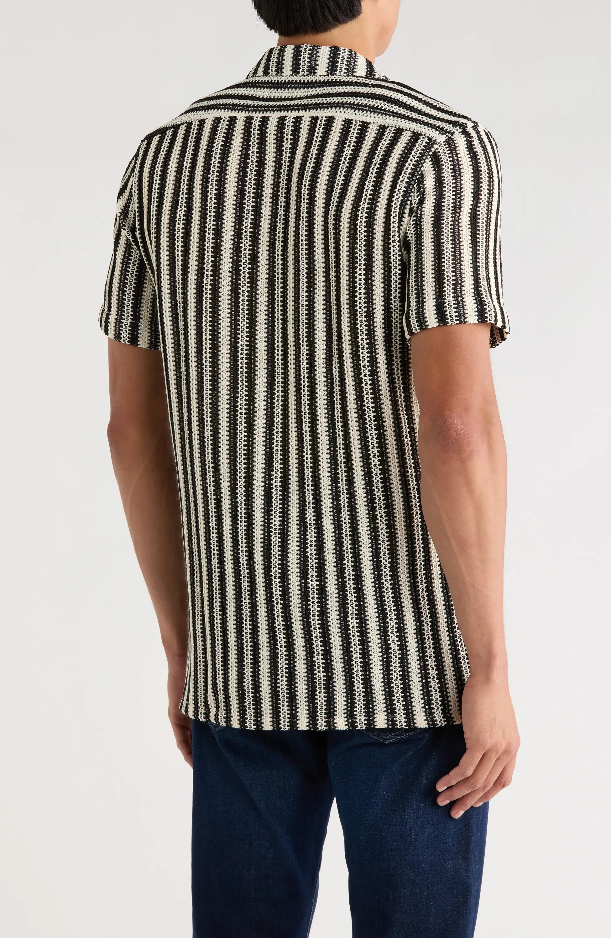 TRSH-212 Textured Stripe Knit Short Sleeve Button-Up Shirt
