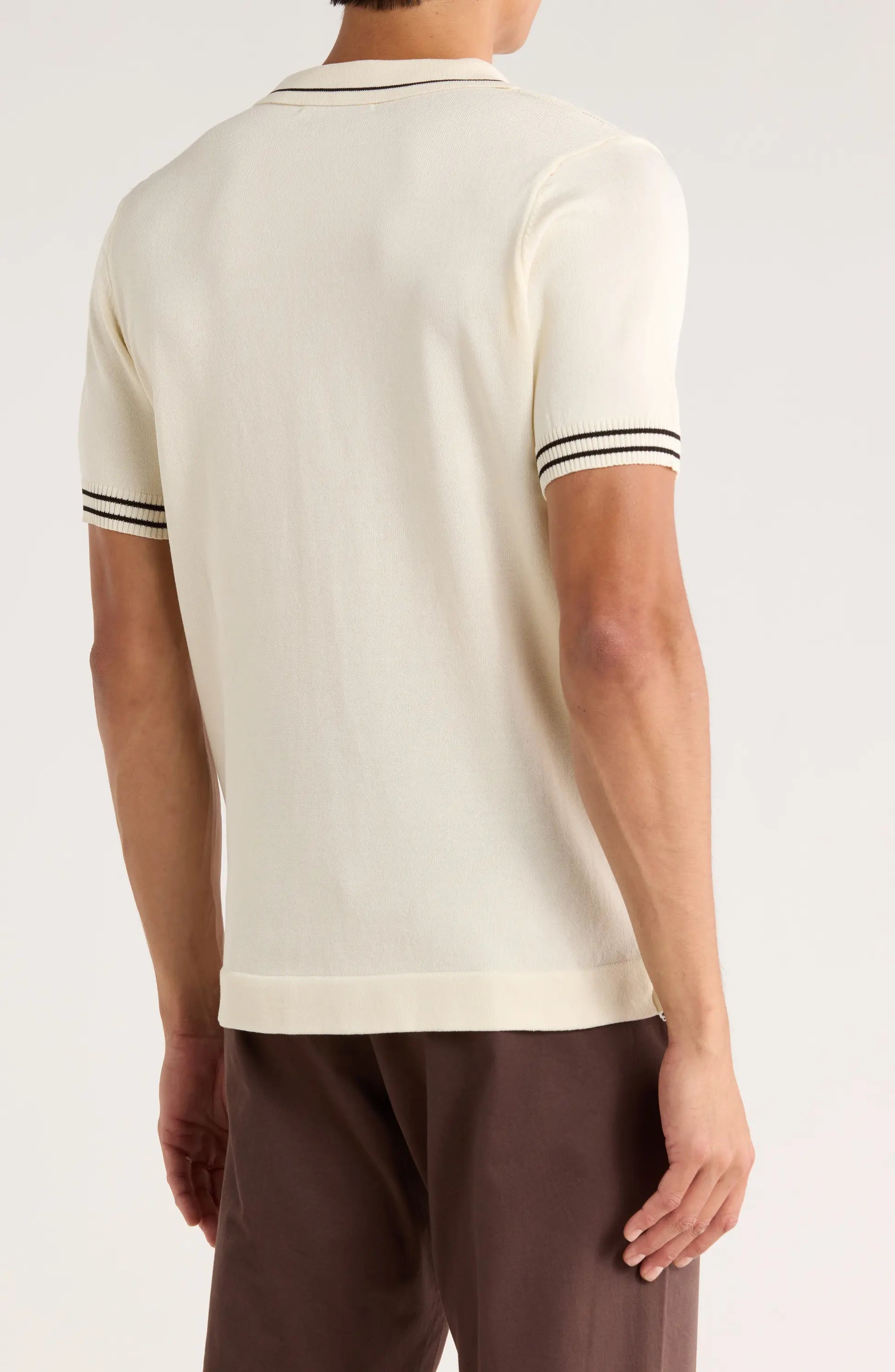 TRNS-547 Tipped Diamond Knit Short Sleeve Sweater
