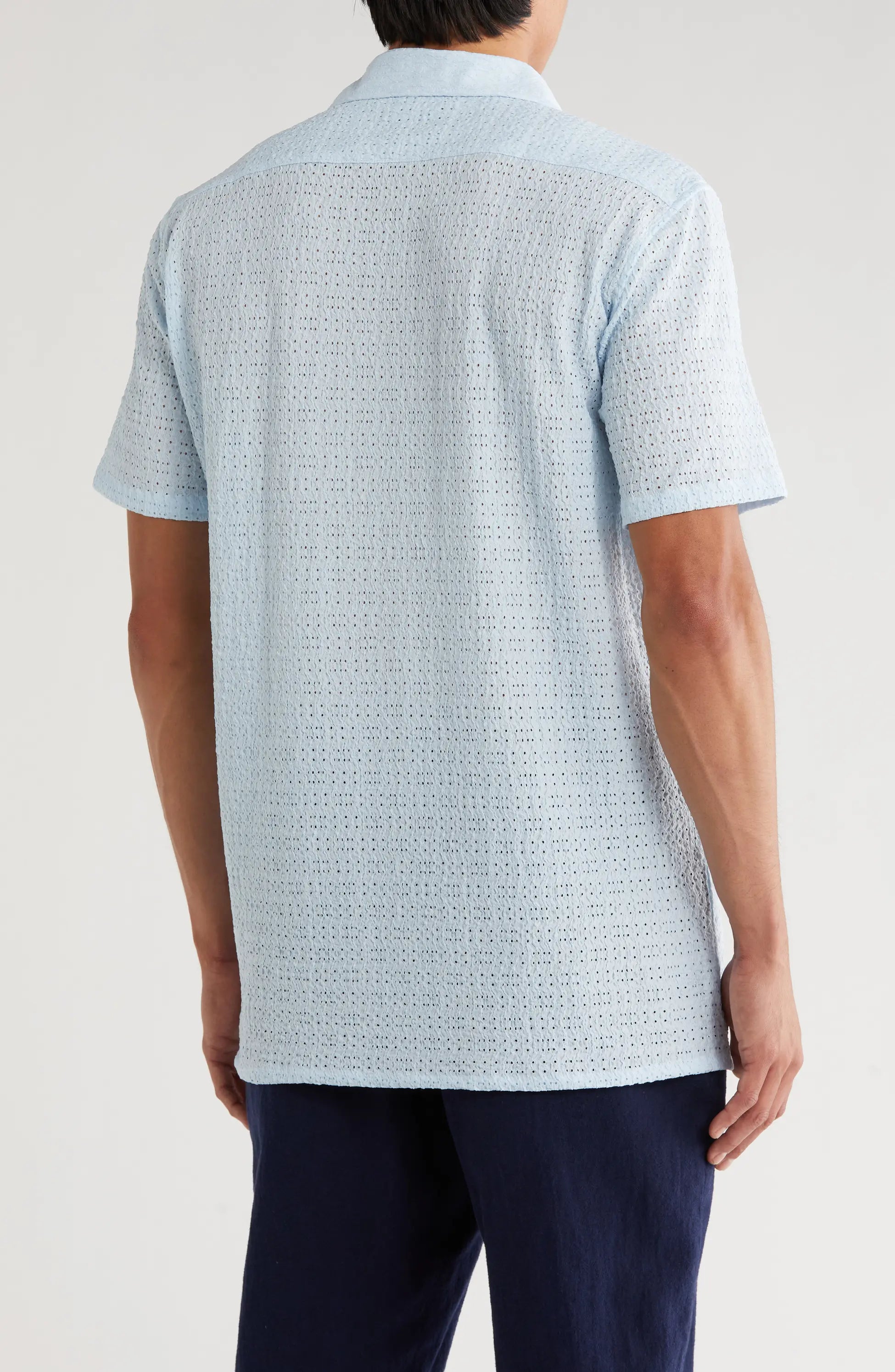 TRSH-211 Textured Knit Short Sleeve Button-Up Shirt