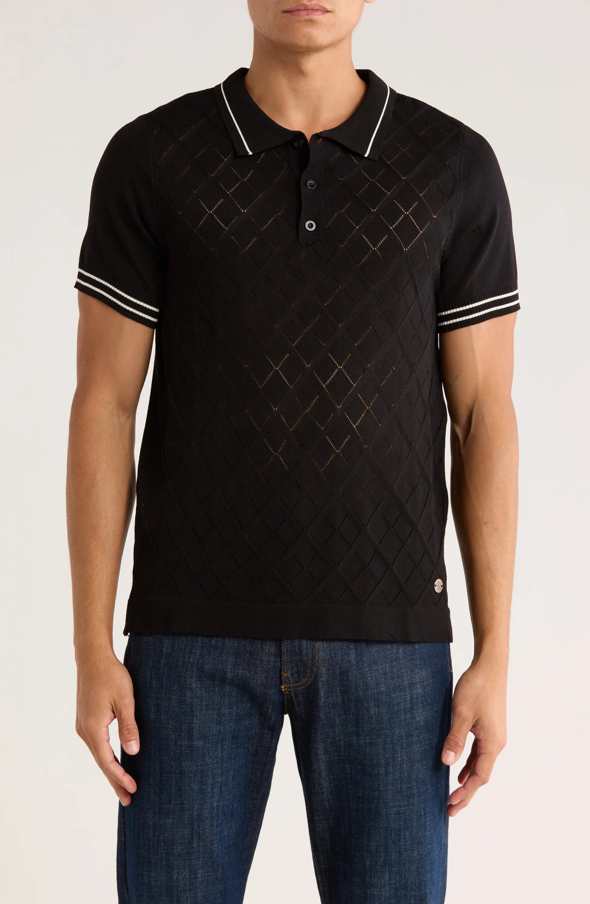 TRNS-547 Tipped Diamond Knit Short Sleeve Sweater – TRPremium