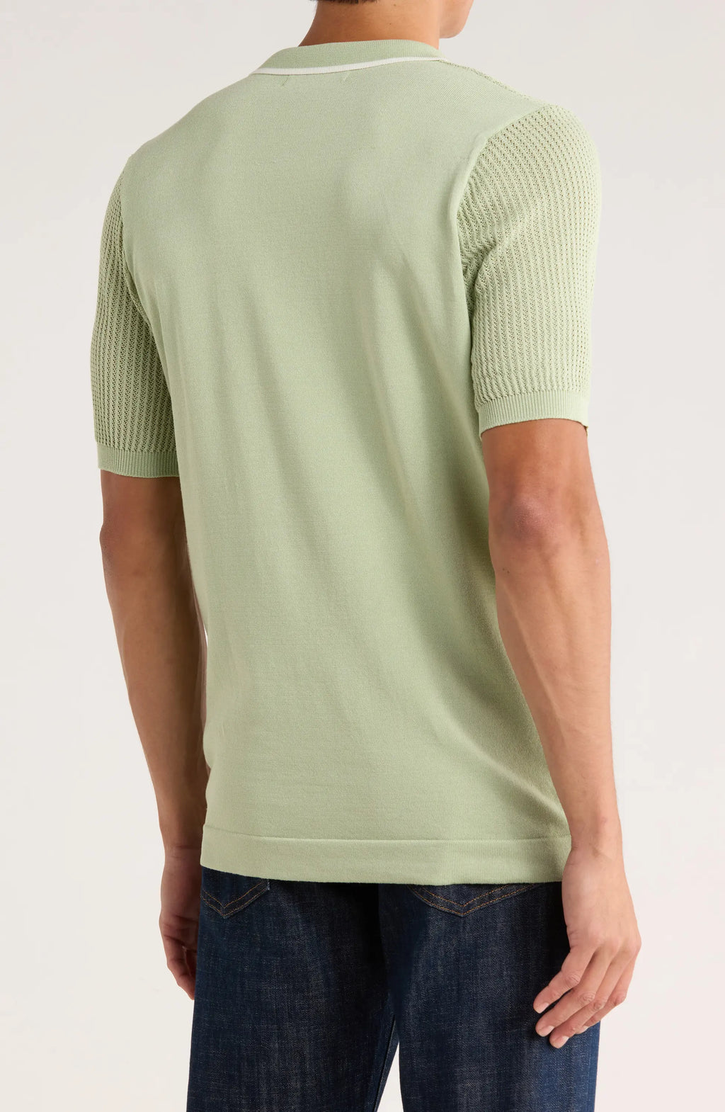 TRNS-540 Tipped Open Knit Short Sleeve Polo Sweater