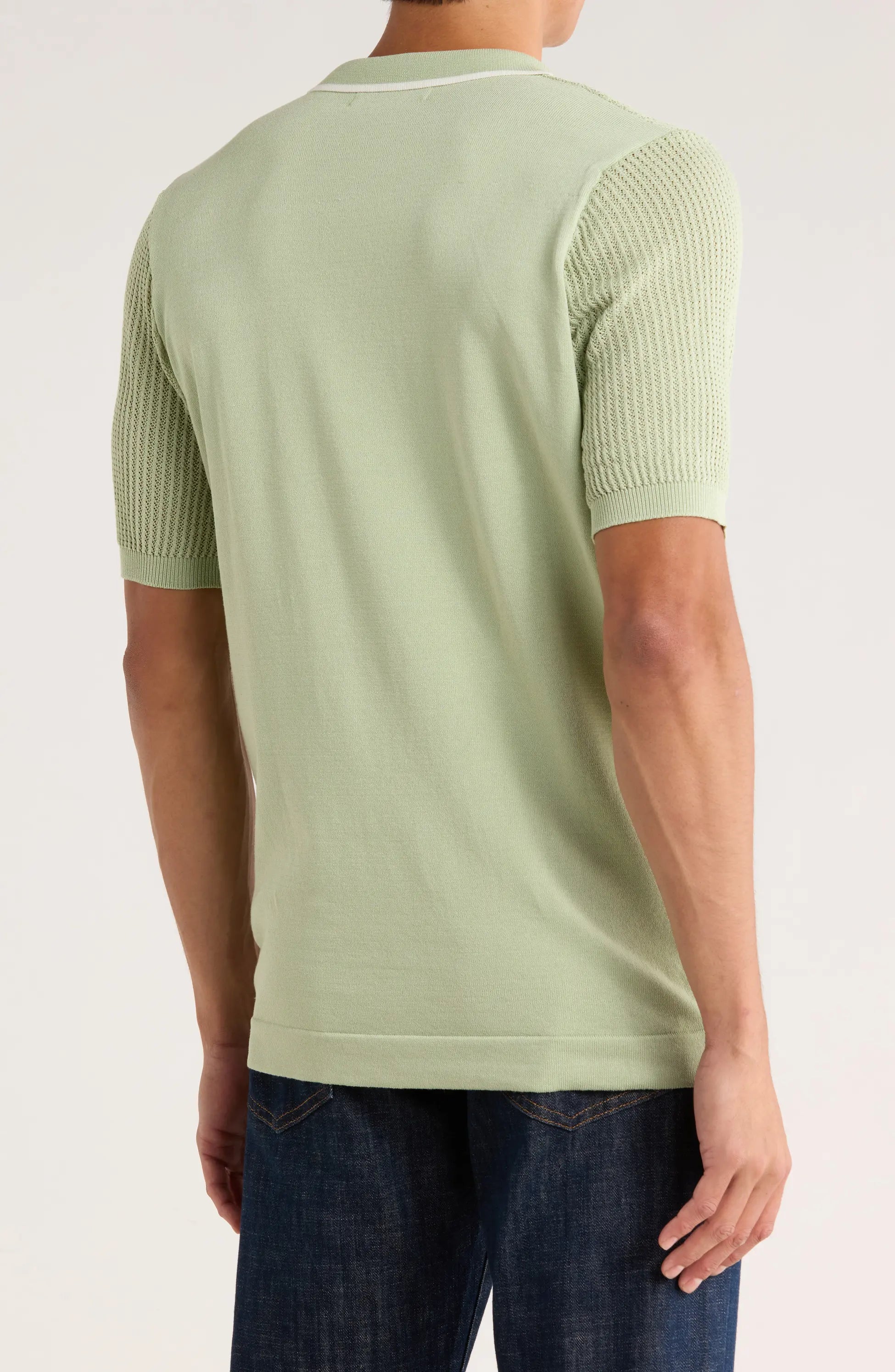 TRNS-540 Tipped Open Knit Short Sleeve Polo Sweater