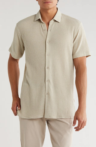 TRSH-213 Waffle Knit Short Sleeve Button-Up Shirt