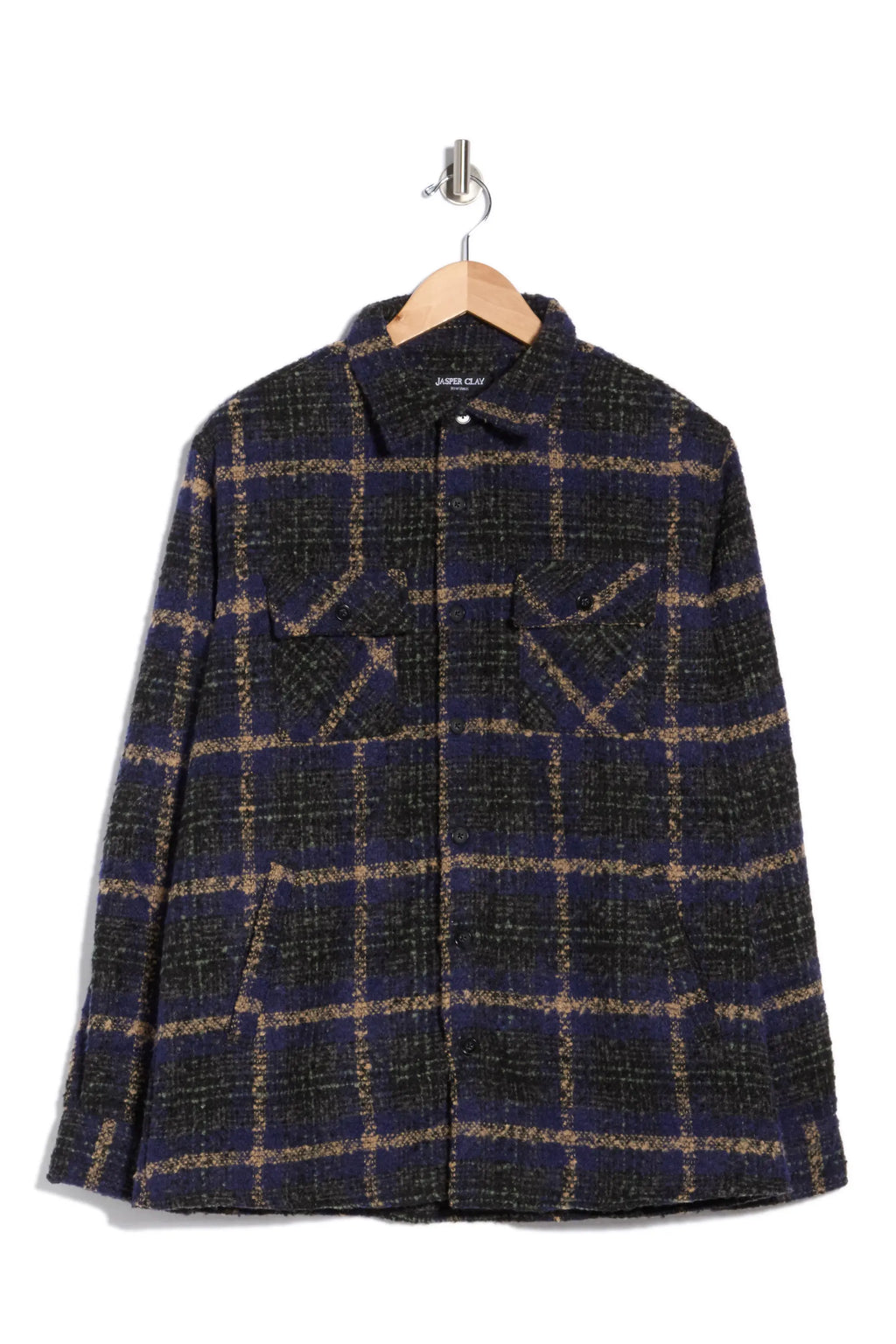 JCSH-59-Textured Shirt Jacket With Dual Chest Flap Pockets