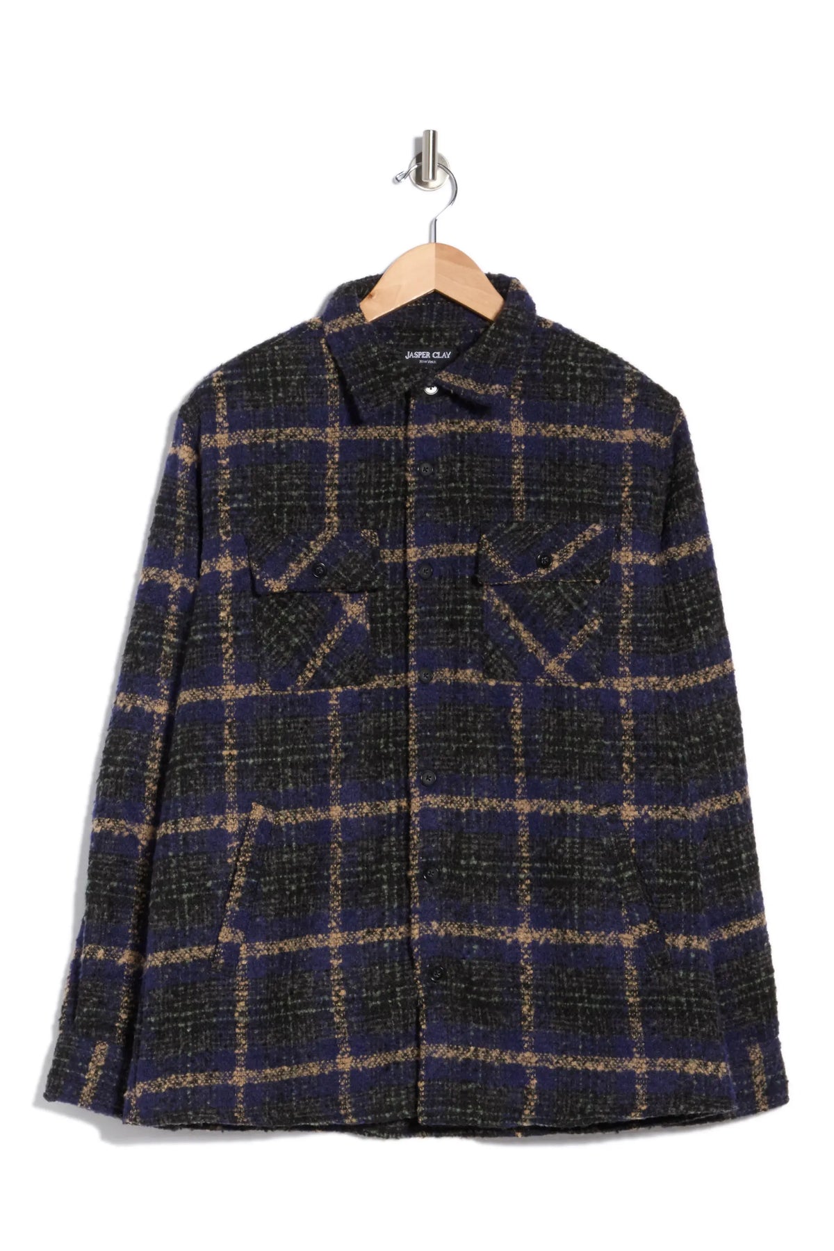 JCSH-59-Textured Shirt Jacket With Dual Chest Flap Pockets