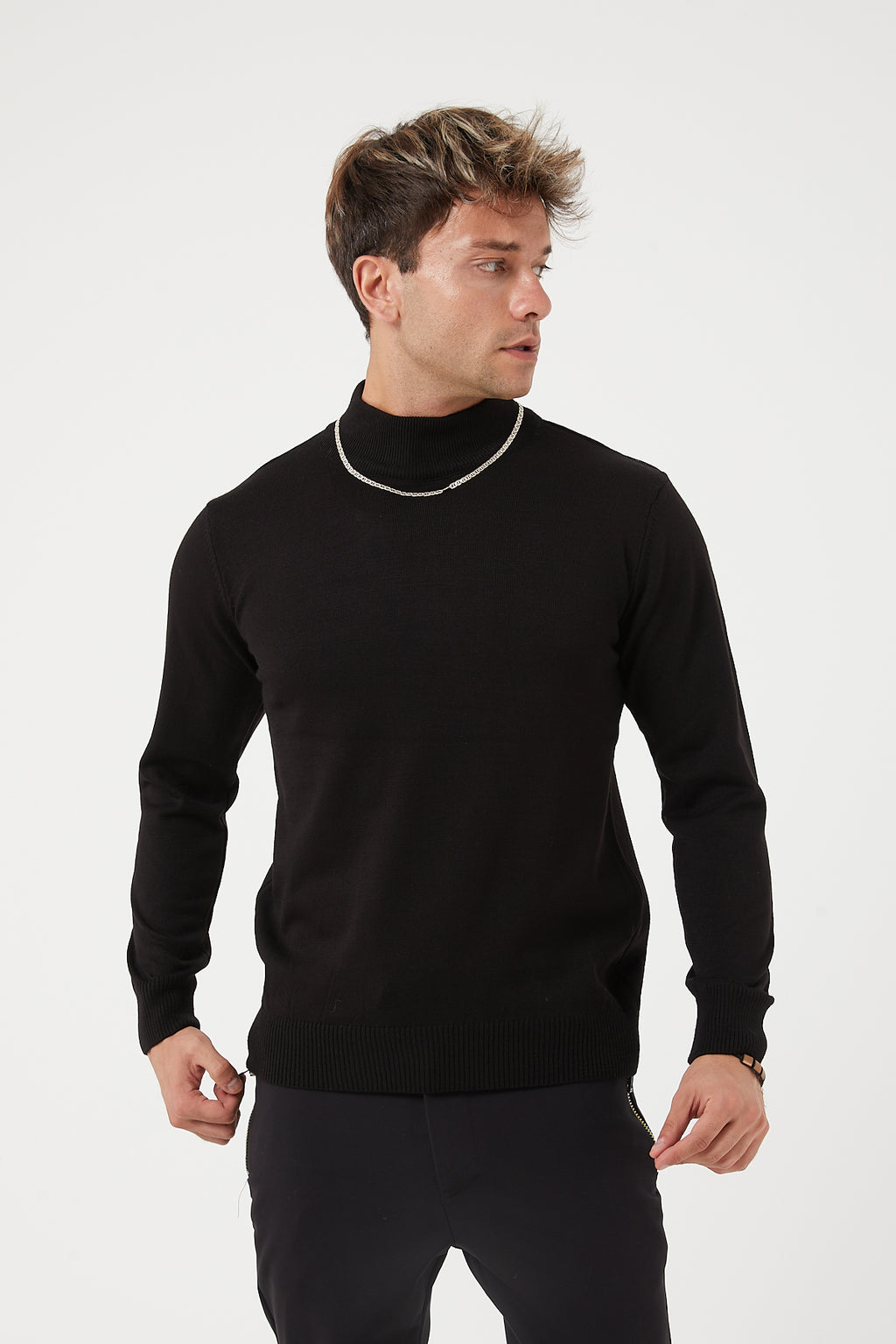 TR-11476 Slim Fit Wool Mock Neck Sweater