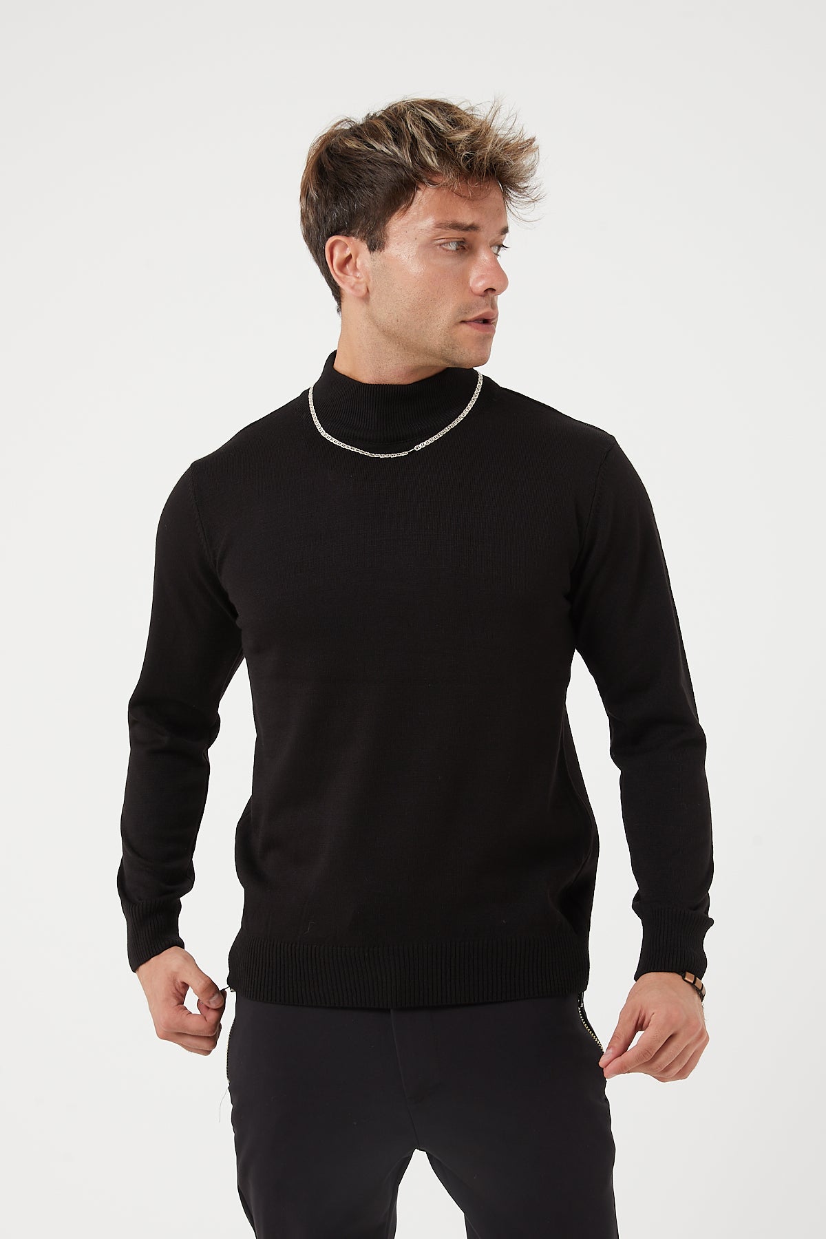 TR-11476 Slim Fit Wool Mock Neck Sweater