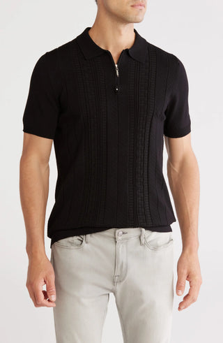 TRCK-11542 Textured Sweater Knit Zip Polo