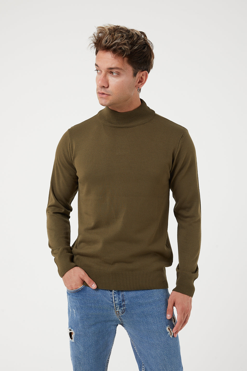TR-11476 Slim Fit Wool Mock Neck Sweater